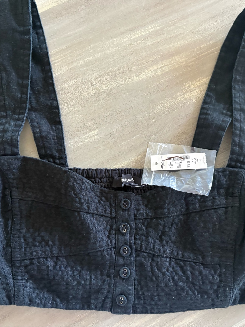 Madewell Black Textured Button-Front Crop Top